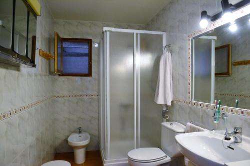 La salle de bains est pourvue d'une douche, de toilettes et d'un lavabo. dans l'établissement Casa Rural Abuela Tina, à Antoñán del Valle