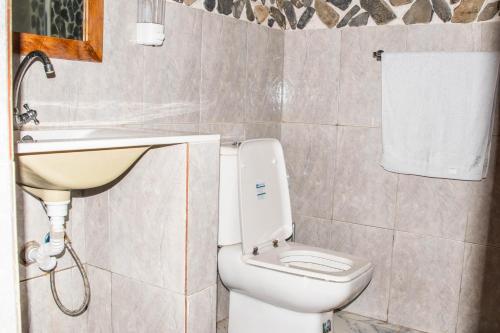 a bathroom with a toilet and a sink at Pousada Vila Paraíso in Santa Cruz