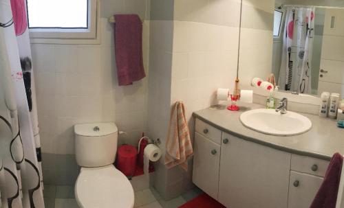 a bathroom with a toilet and a sink at Comfortable quiet room with a private bathroom in shared apartment in Tel Aviv