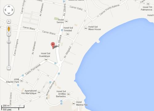 a map showing the location of the hotel at Apartamentos Sol y Vera in Magaluf