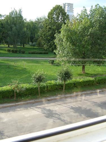 a view of a park with trees and a street at Rusalika in Rivne