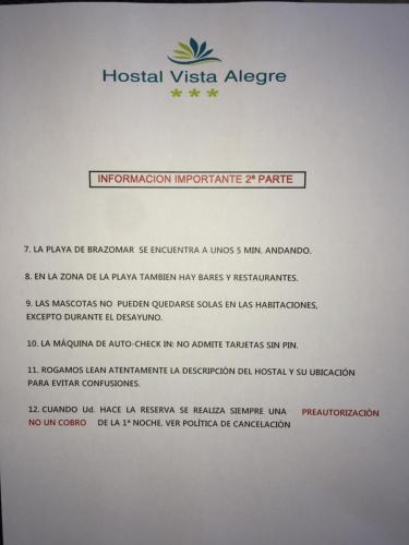 a letter from the hospital visaagencyagency with at Hostal Vista Alegre in Castro-Urdiales