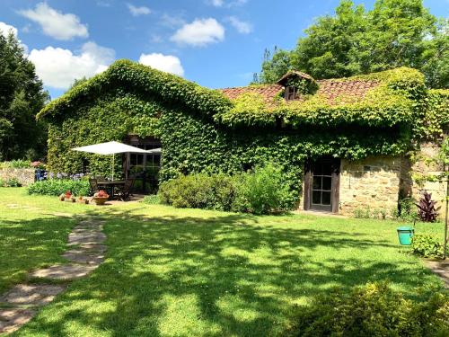 una casa cubierta de hiedra en un patio verde en Remanso del río Saja, en Renedo