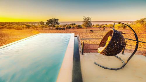 a swimming pool in the middle of a desert at Bagatelle Kalahari Game Ranch in Hardap
