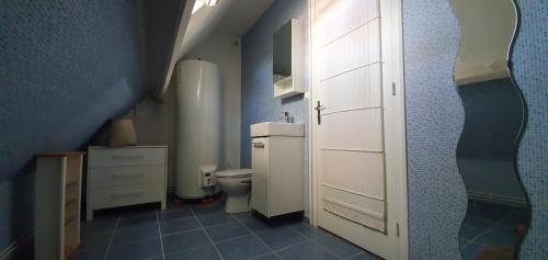 uma pequena casa de banho com WC e lavatório em Belle maison accès plage à pied à la Garde St Cast em Saint-Cast-le-Guildo