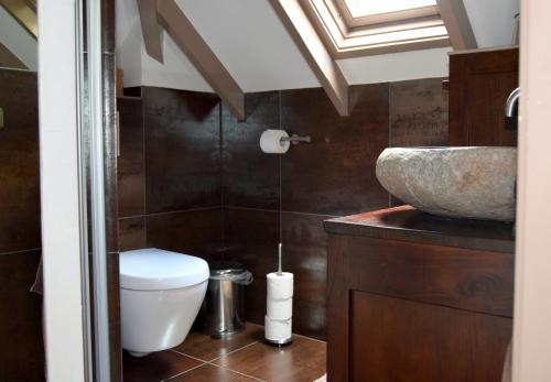 uma casa de banho com um WC e um lavatório em B&B Kamperfoelie em Gorssel