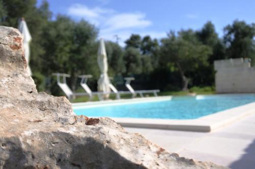 a swimming pool with two umbrellas and a swimming pool at Dimora Antonella - Ostuni 4 seasons - Splendid Villa Depandance with Private Swimming Pool in Ostuni