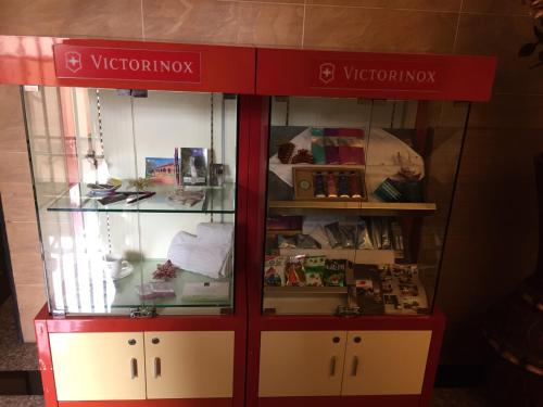 a red and white display case in a store at Chateau Motel & Spa in Kaohsiung