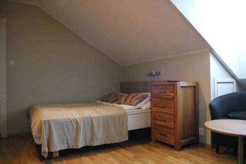 Tempat tidur dalam kamar di Myrkdalen Resort- studio apartment