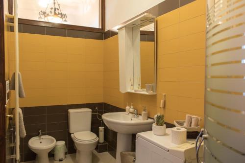 uma casa de banho com um lavatório, um WC e um espelho. em 10 Modern Living in the Heart of the City em Timisoara