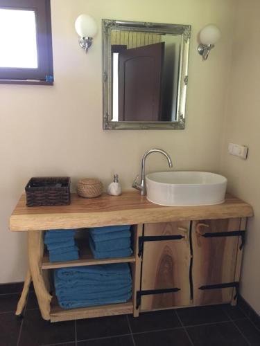 a bathroom with a sink and a mirror at Käänu puhkemaja in Rakvere