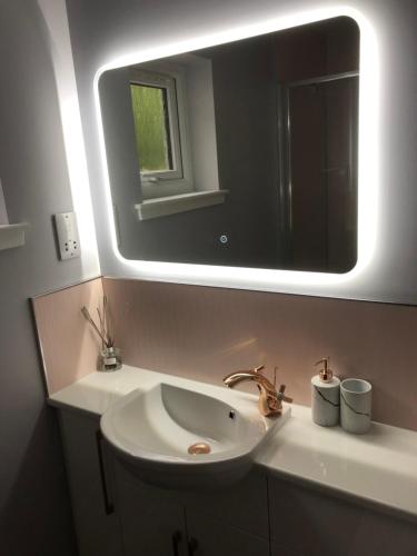 a bathroom with a sink and a mirror at Antler Cabin At Woodlea Spean Bridge in Spean Bridge