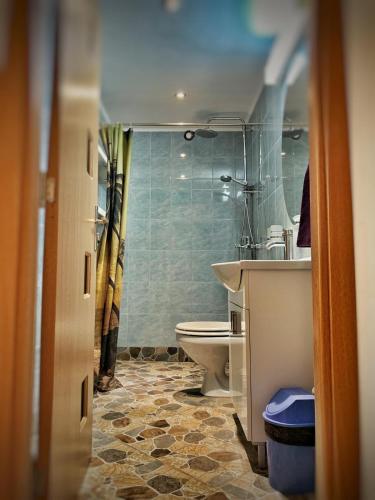 a bathroom with a toilet and a sink at Villa 3 papuci in Constanţa