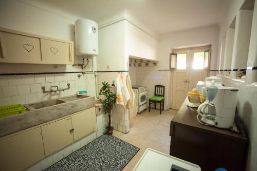 a small kitchen with a sink and a counter at Casa dos Limoeiros in Évora