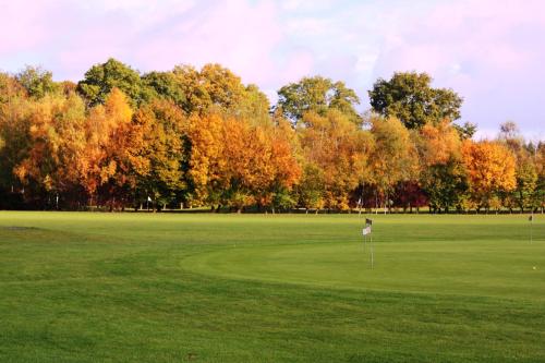 un campo de golf con un agujero en la hierba y los árboles en Domaine de la Guignardière, en Viévy-le-Rayé
