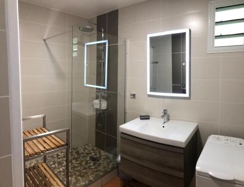 Ett badrum på Anse des Rochers-Studio Zabrico