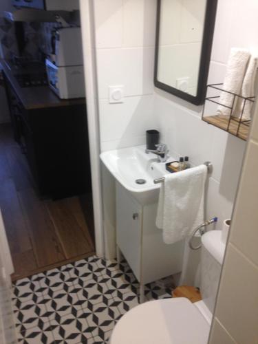 a bathroom with a sink and a toilet at La ti case - studio de charme au coeur du medoc in Saint-Laurent-de-Médoc
