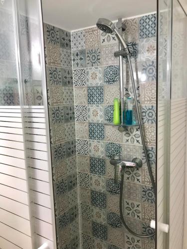une salle de bain avec une douche avec une porte vitrée dans l'établissement Duplex Atypique Paris 13 Station F Bercy, à Paris