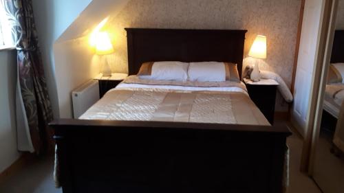 a bedroom with a large bed with two lamps at Annaswood B&B in Cahir