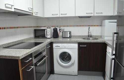 een keuken met een wasmachine en een wastafel bij Piso Céntrico y Moderno in Gijón