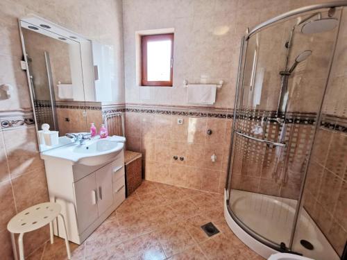 y baño con lavabo y ducha. en Apartment Arena Zagreb en Zagreb