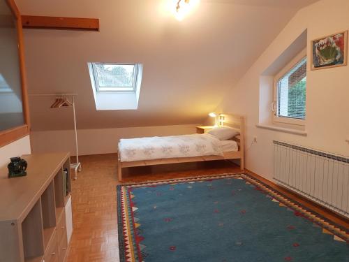 a small bedroom with a bed and a rug at Apartment Venko in Slovenske Konjice