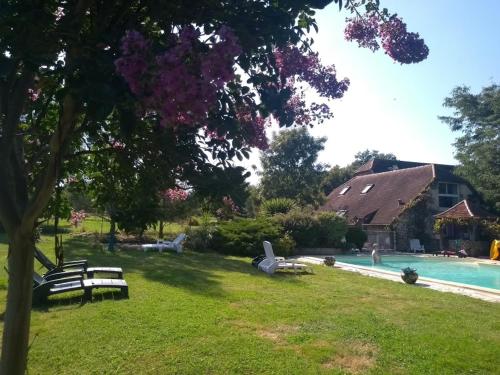 a yard with a swimming pool and a house at Domaine Oustau Cassou Chez Yanou et Yanetto in Sévignac-Thèze