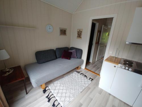 mały salon z kanapą i stołem w obiekcie Nedre Amla Fjord Apartment w mieście Kaupanger