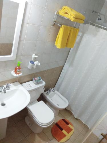 a bathroom with a toilet and a sink and a shower at Espacio B in Chivilcoy