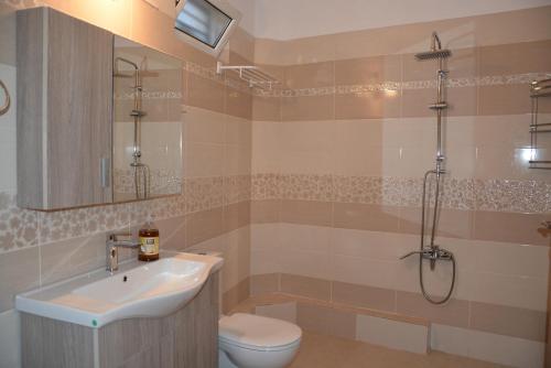 カラマタにあるFour Seasons Vergaのバスルーム(洗面台、トイレ、シャワー付)