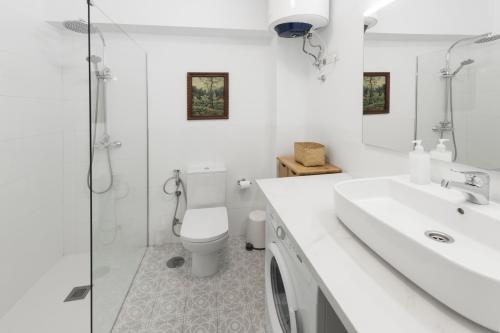 a white bathroom with a toilet and a sink at The Resthouse in Candelaria