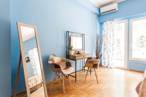 a dressing room with a mirror and a dressing table at Cozy, Central, Safe Double rooms in apartment, close to Acropolis in Athens