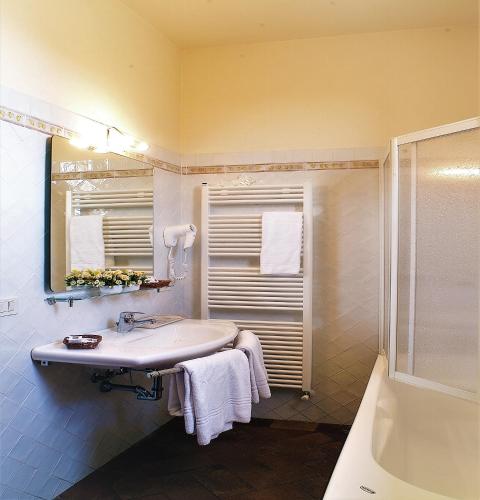 a bathroom with a sink and a shower at Hotel Santa Caterina in Siena