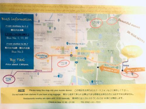 a close up of a menu with a map at The Deer Park Inn in Nara