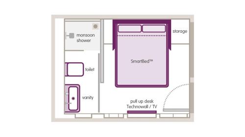 a floor plan of a small bathroom at YOTELAIR London Gatwick Airport in Horley