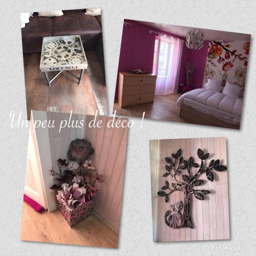 a collage of three pictures of a living room at la petite forge in Saint-Saturnin