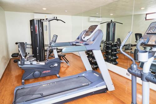 a gym with two tread machines and a treadmill at Casona de los Sapos Hotel Boutique in Puebla