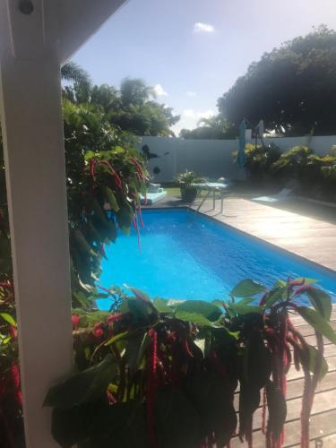 a view of a swimming pool from a balcony at Villa SoFi in Saint-François