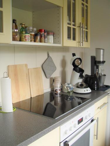 a kitchen with a stove and a counter top at Apartment Zettler in Buxheim