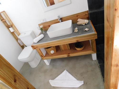 - une salle de bains avec lavabo et toilettes dans l'établissement Cosy Mango, à Tamarin