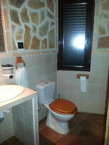 a bathroom with a toilet and a sink at Posada de los Cónsules in Consuegra