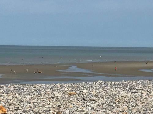 a group of people walking on the beach at la villa du clos avec "spa" in Cayeux-sur-Mer
