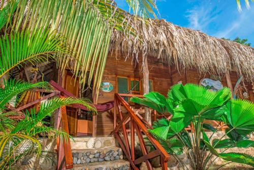 a wooden house with a thatched roof at Posadas Ecoturisticas Seineken in El Zaino