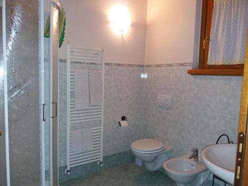 a bathroom with a shower and a toilet and a sink at B&B Al Tramonto in Monzambano