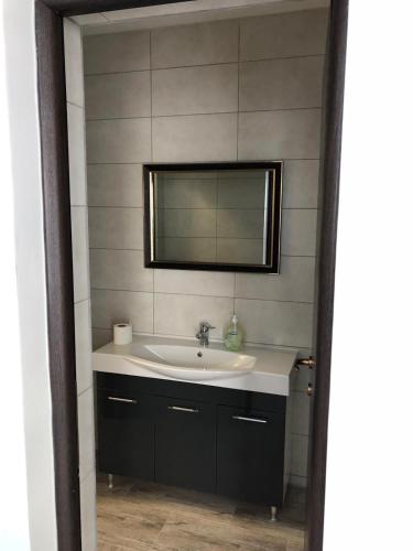 a bathroom with a sink and a mirror at Casa EVA in Panaci