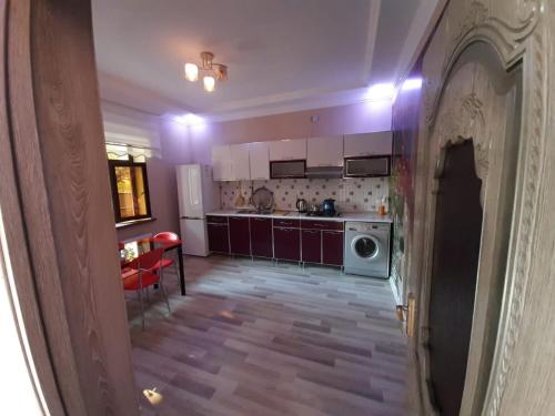 a kitchen with a washer and dryer in a room at Green Villa Nizami in Gabala