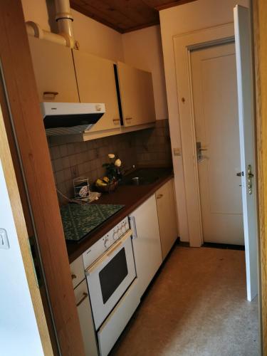 a small kitchen with a stove and a sink at Mountain Hideaway in Garmisch-Partenkirchen