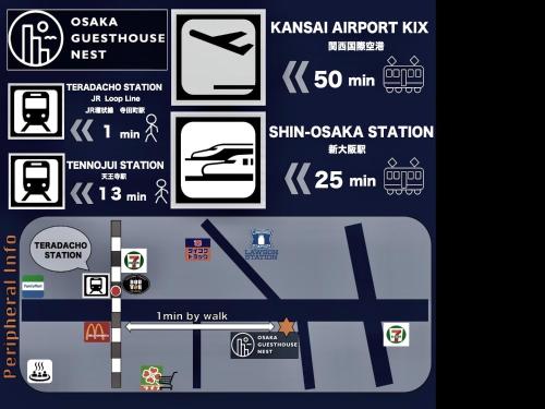 Un panneau qui dit la gare de shinoda avec une voiture dessus dans l'établissement Osaka Guesthouse Nest, à Osaka
