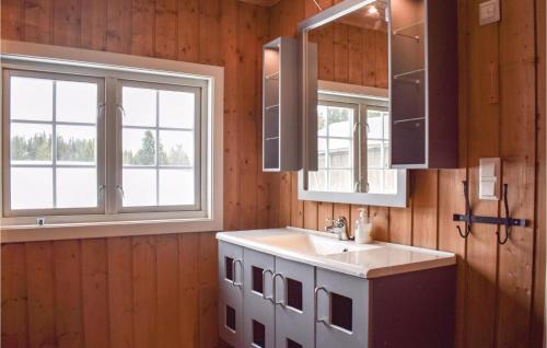 a bathroom with a sink and two windows at Nice Home In Gol With Kitchen in Gol