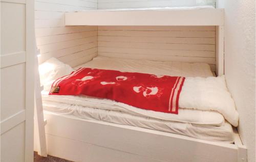 a bed in a closet with a red blanket on it at Stunning Apartment In Hovden I Setesdal With House A Mountain View in Hovden